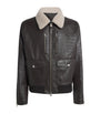Mackage Brown Embossed-Leather Chance-NV Bomber Jacket