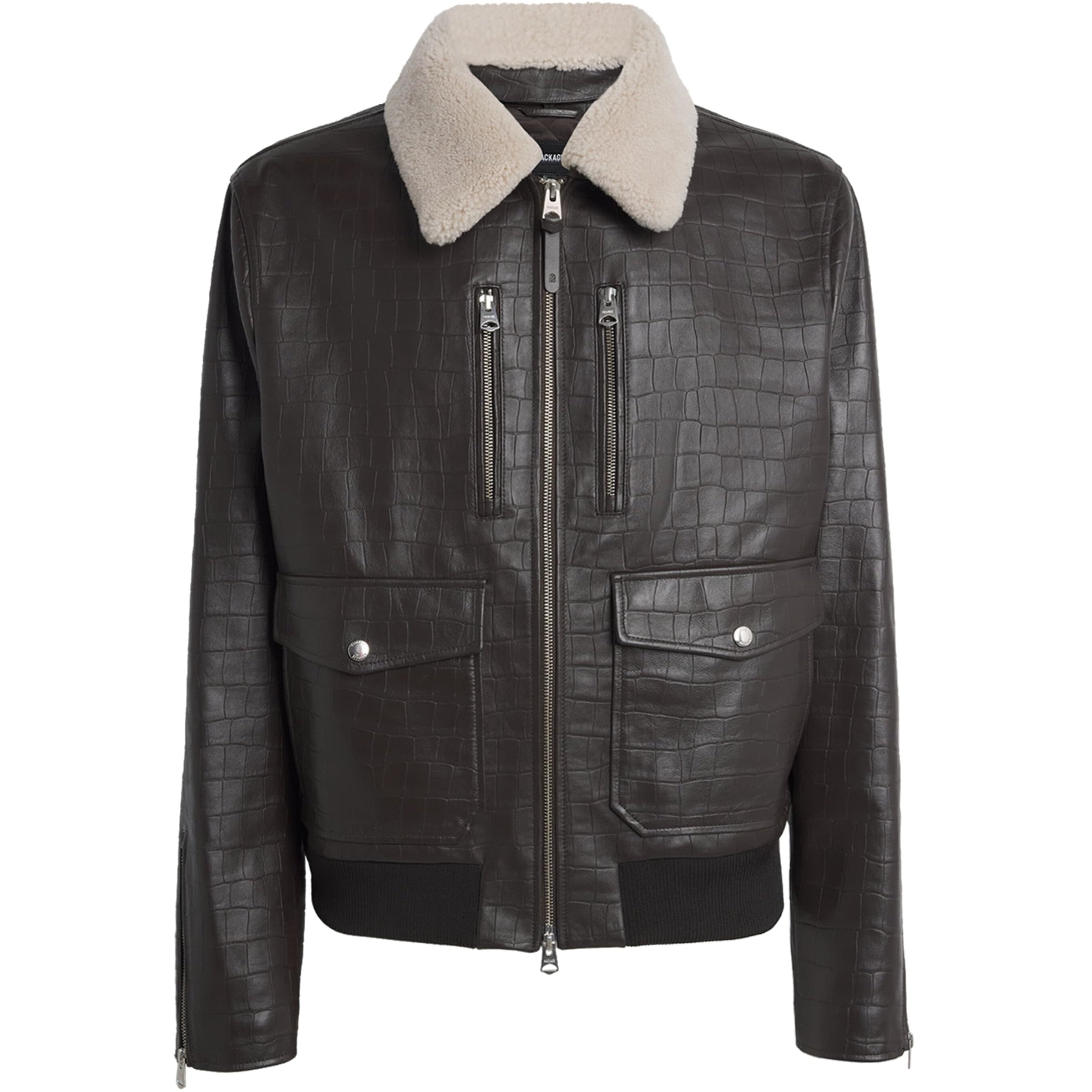 Mackage Brown Embossed-Leather Chance-NV Bomber Jacket