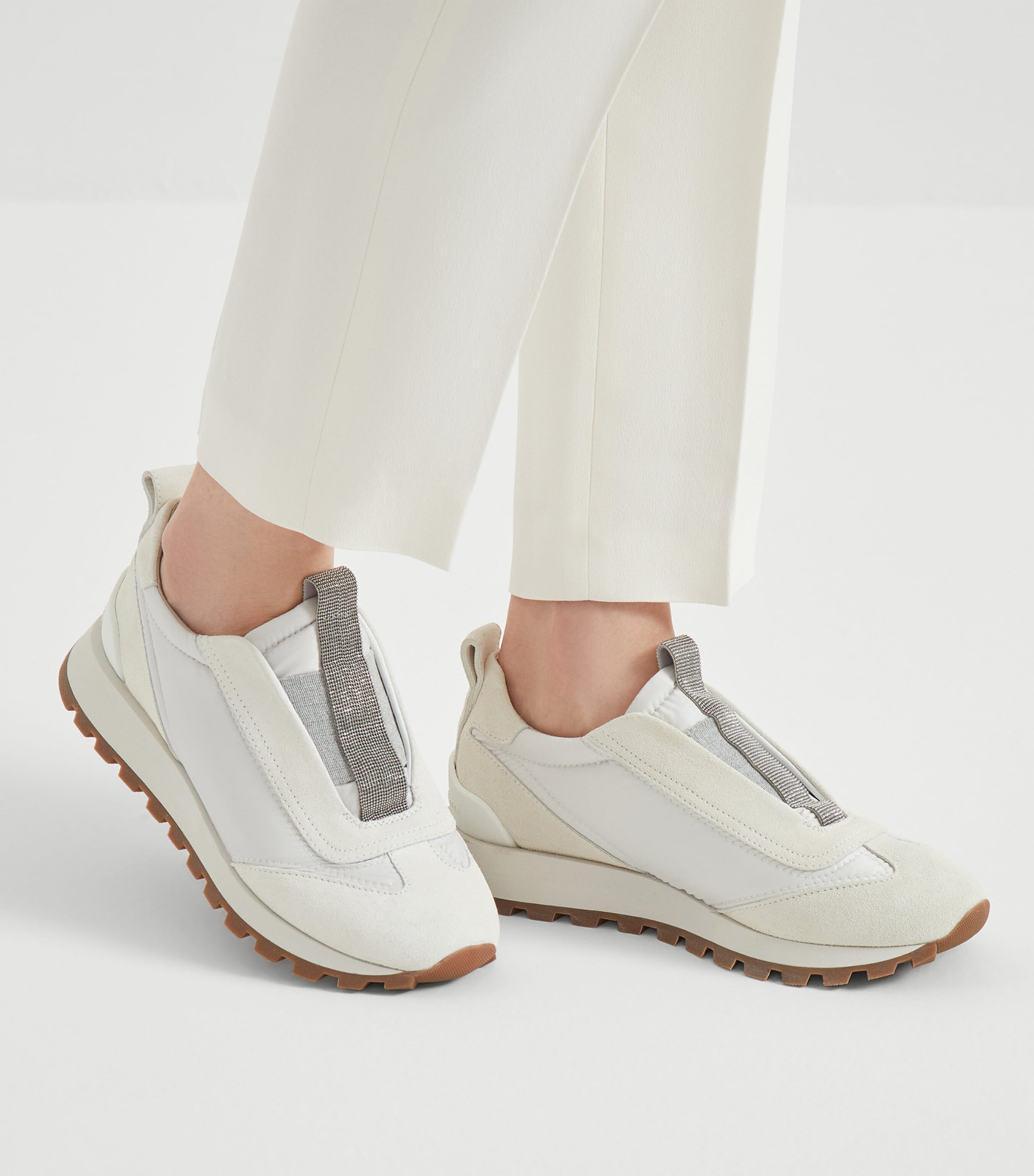Brunello Cucinelli White Suede Technical Sneakers
