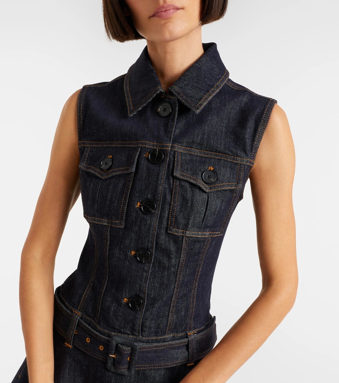 Self-Portrait - Belted denim minidress