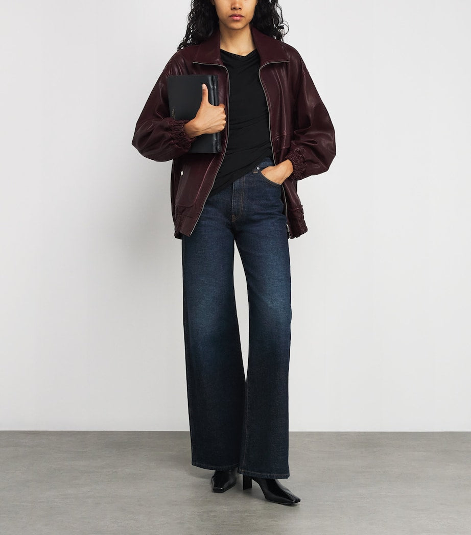 NOUR HAMMOUR Purple Beck Leather Bomber Jacket