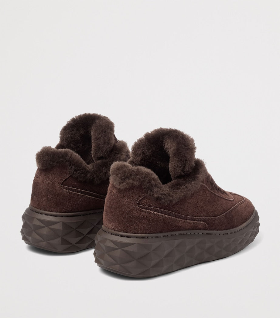 Jimmy Choo Brown Diamond Maxi Retro Suede-Shearling Sneakers