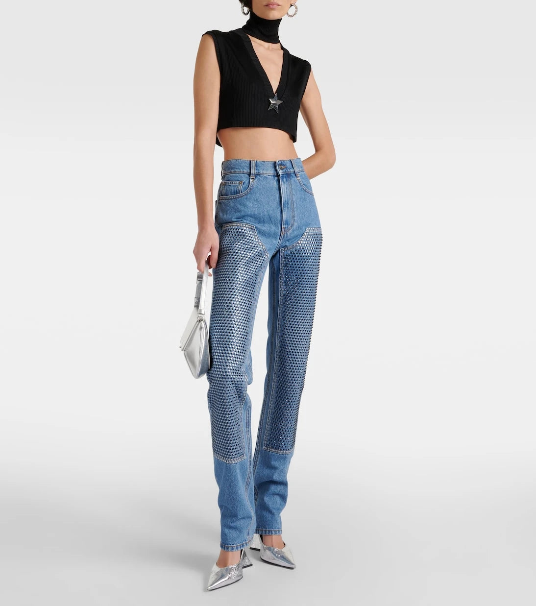 Area - Crystal-embellished high-rise straight jeans