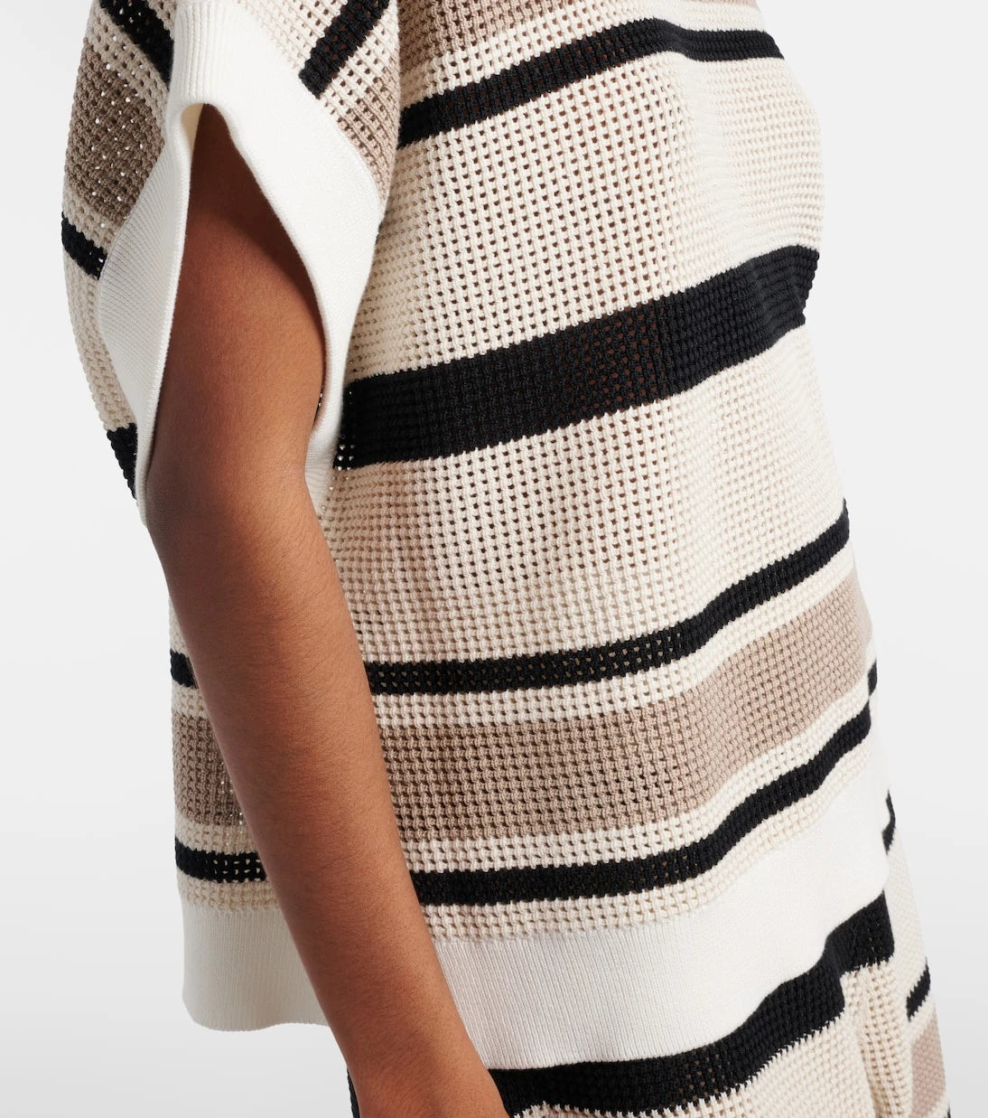 Brunello Cucinelli - Open-knit striped cotton top