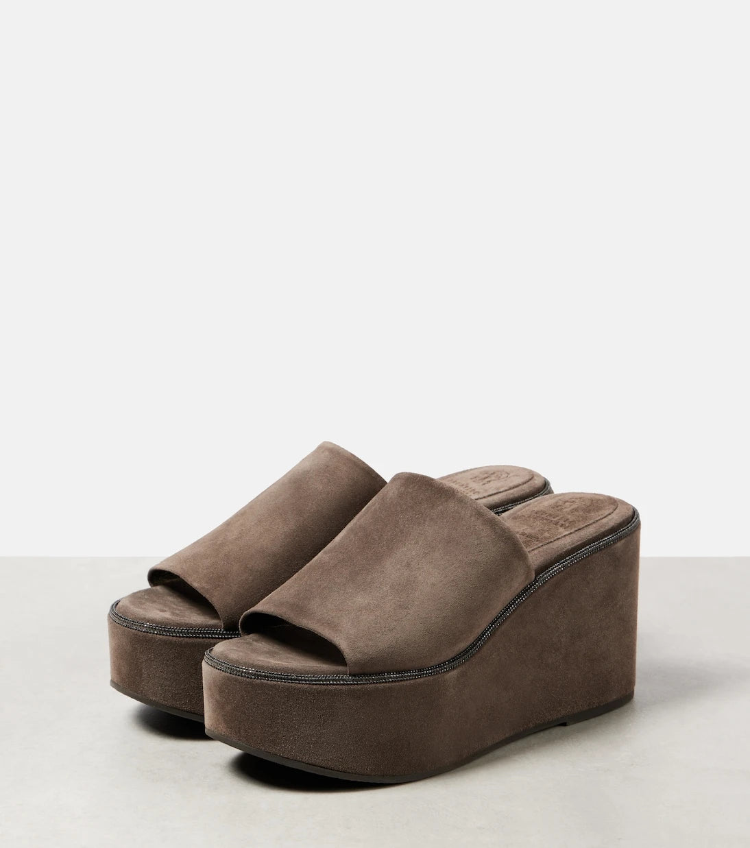 Brunello Cucinelli - Monili suede wedge mules