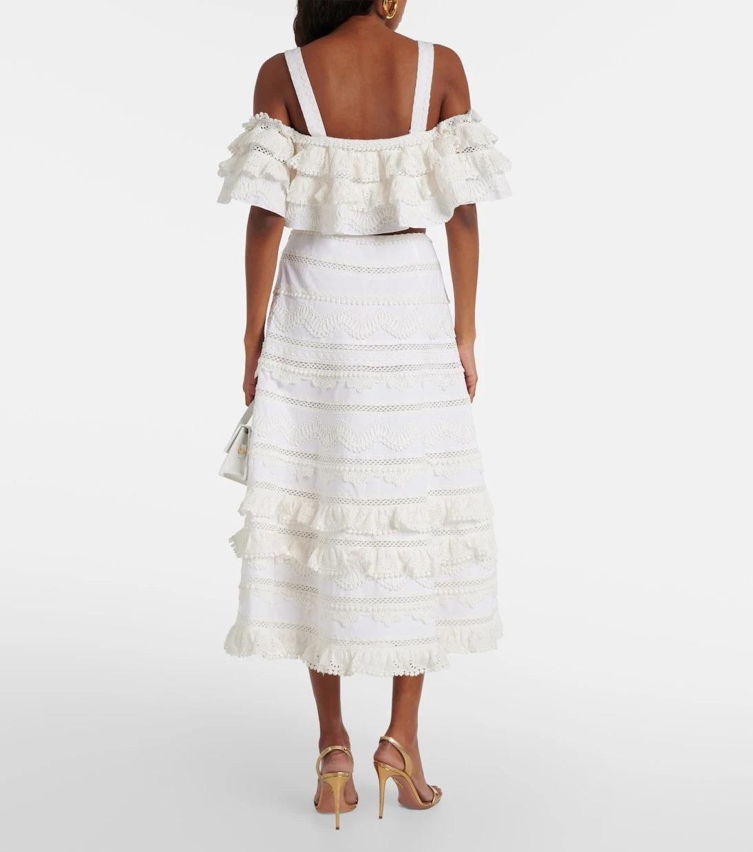 Carolina Herrera - Embroidered ruffled cotton crop top