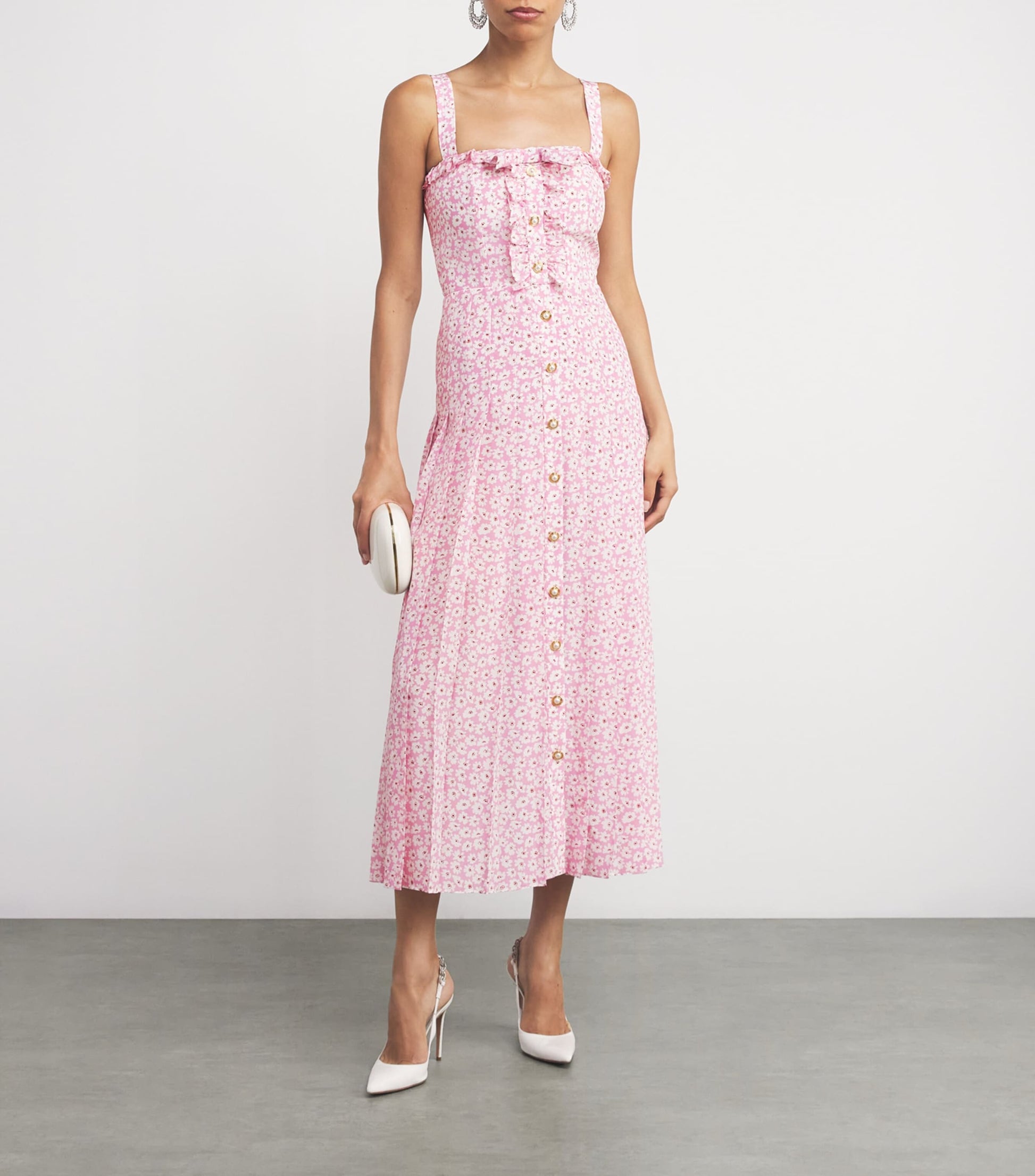 Alessandra Rich Silk Floral Pleated Midi Dress