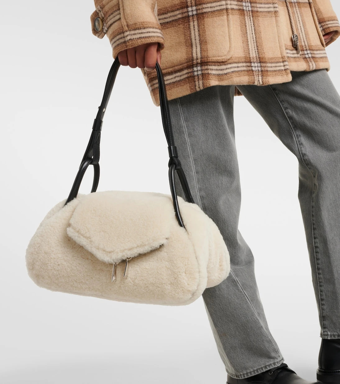Amina Muaddi - Gemini Small shearling shoulder bag