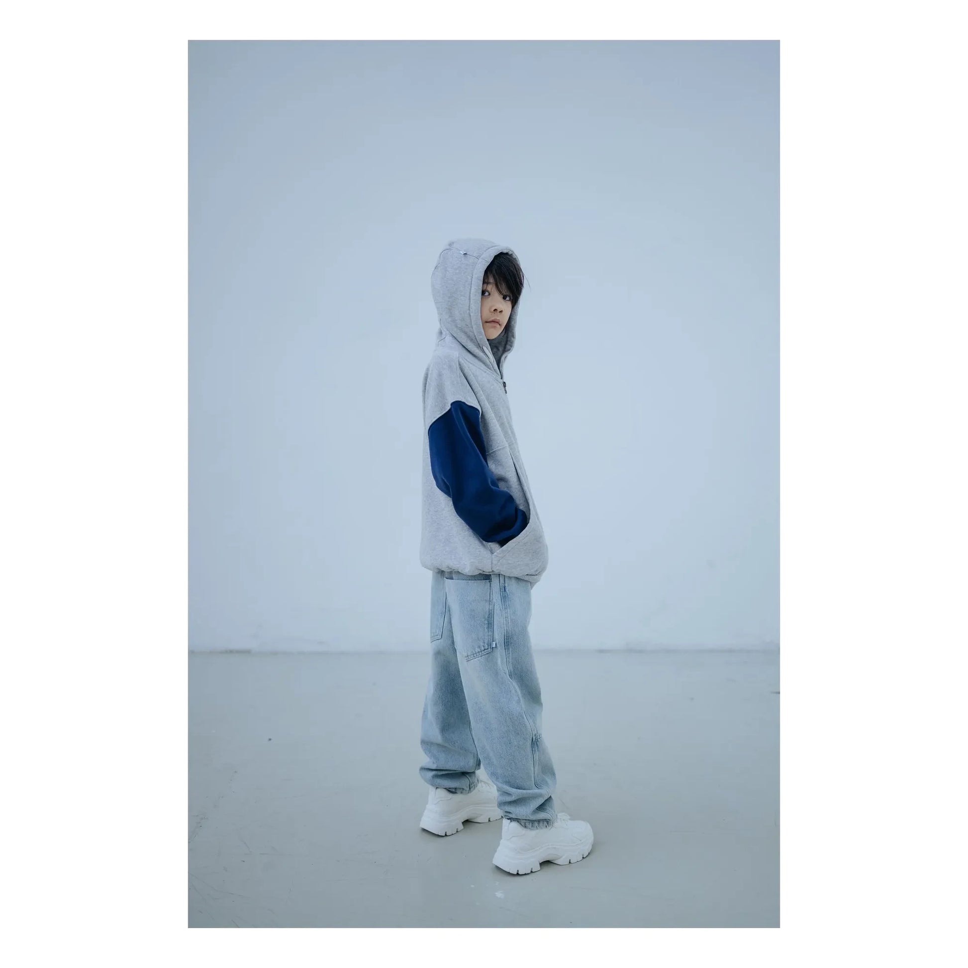 Repose AMS - Organic Cotton Tricolor Zip Sweat Top | Grey