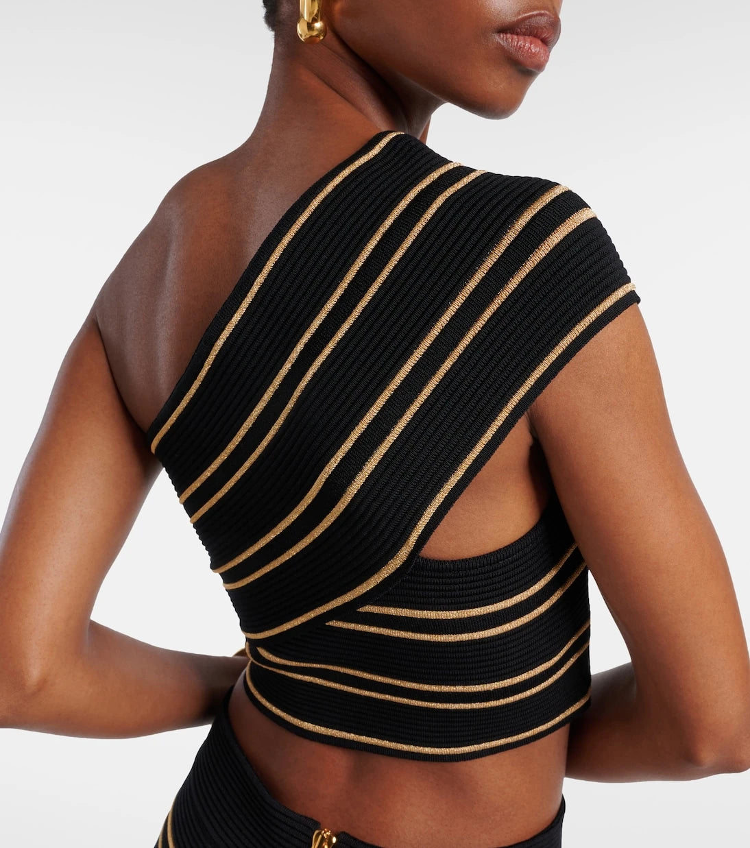 Balmain - Striped one-shoulder crop top