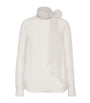 Brunello Cucinelli Beige Silk Pussybow Long-Sleeve Top