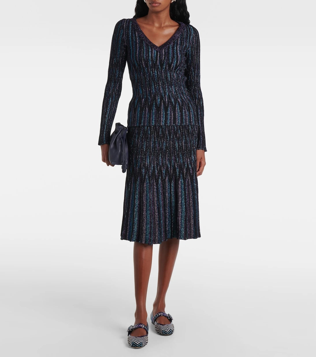 Missoni - تنورة ميدي بكسرات من قماش اللاميه