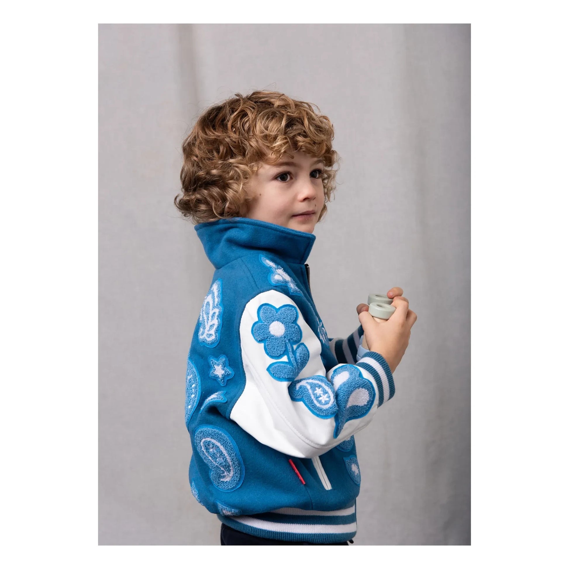 Fille Garçon - Paisley Wool and Leather Bomber | Blue