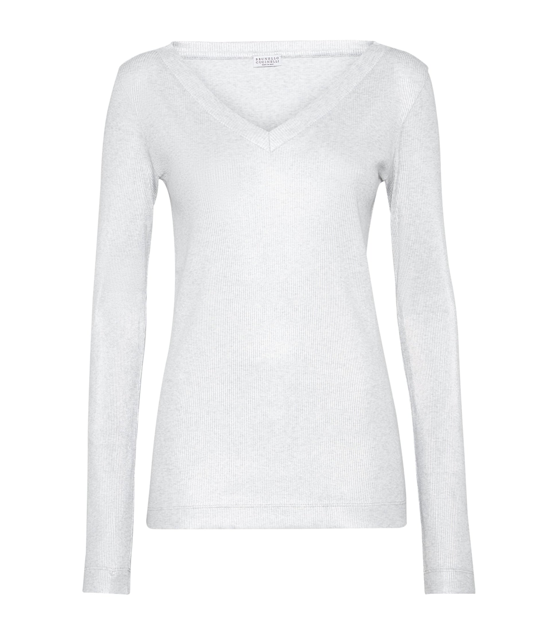 Beige Stretch-Cotton Monili Long-Sleeve T-Shirt