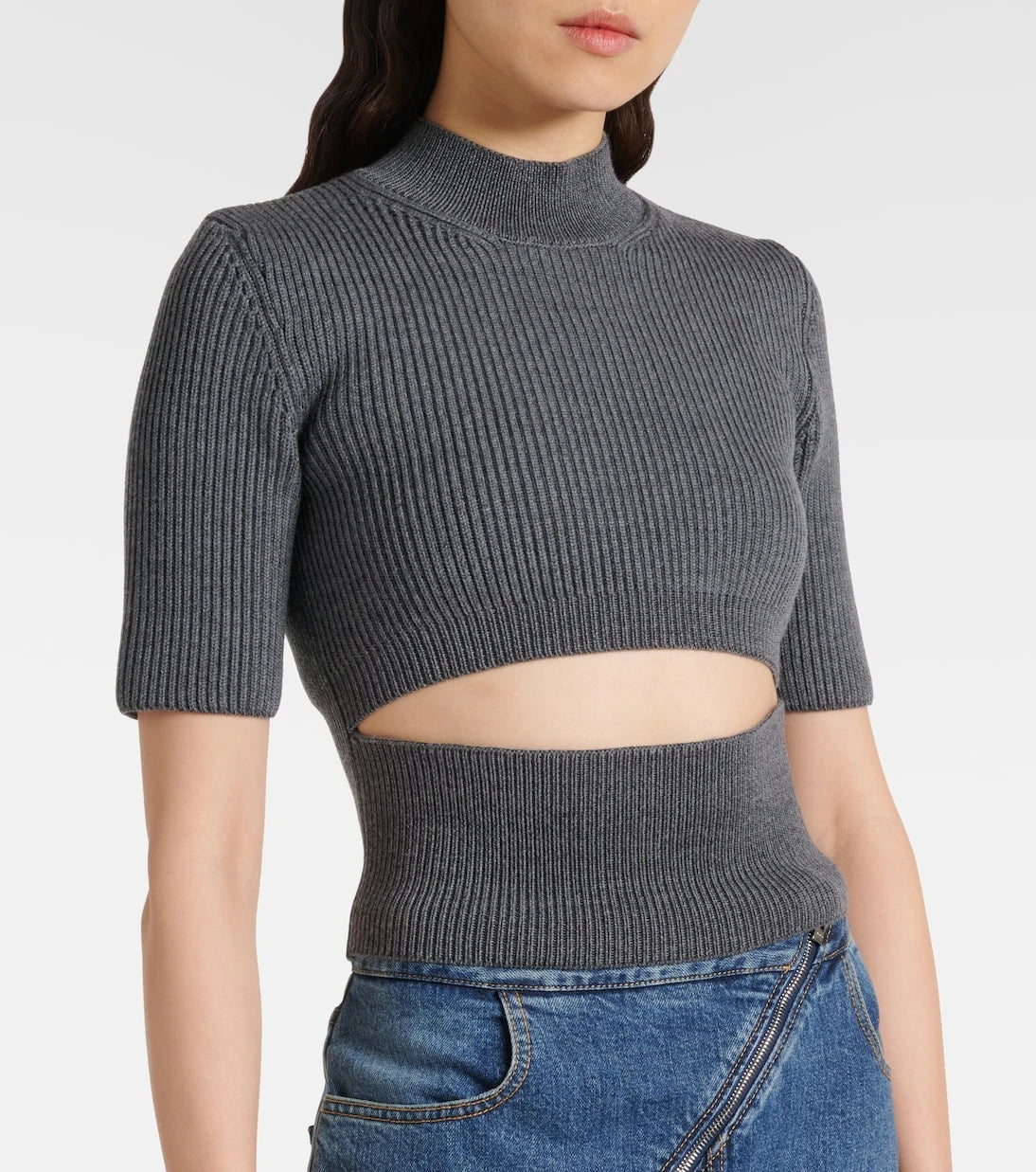 Alaïa - Ribbed-knit cutout wool-blend top