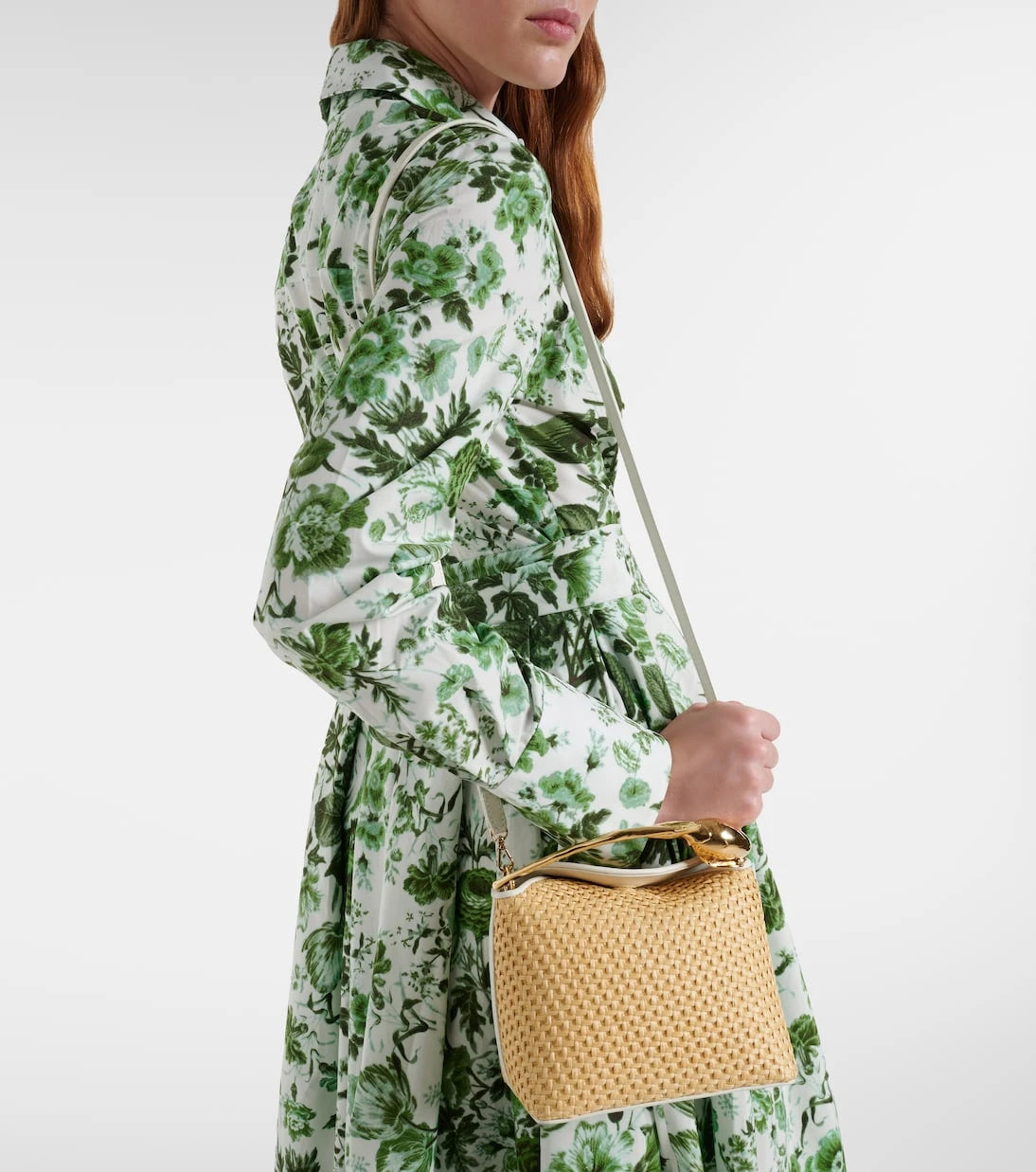 Erdem - Bloom Mini leather-trimmed raffia top-handle bag