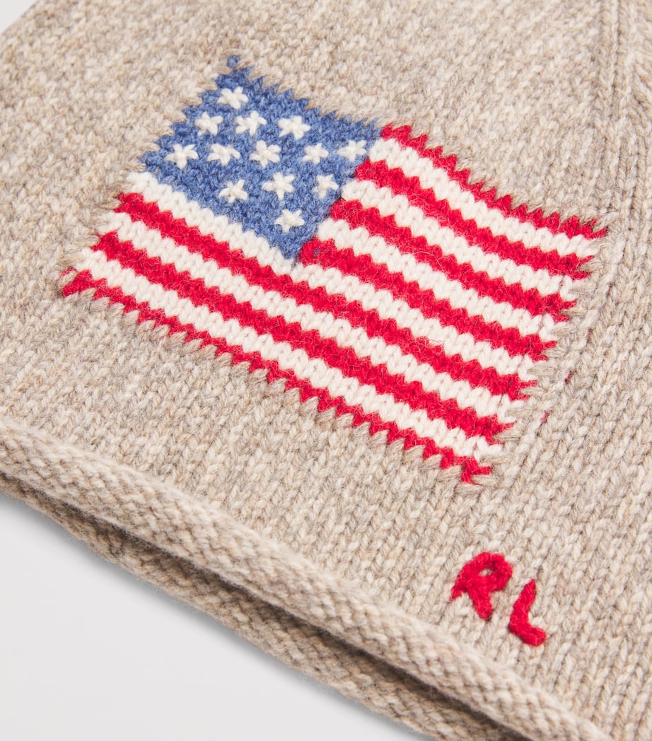 Brown Wool-Blend Flag Beanie