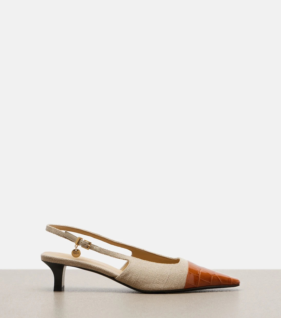 Tod's - Deri detaylı kanvas slingback topuklu ayakkabı