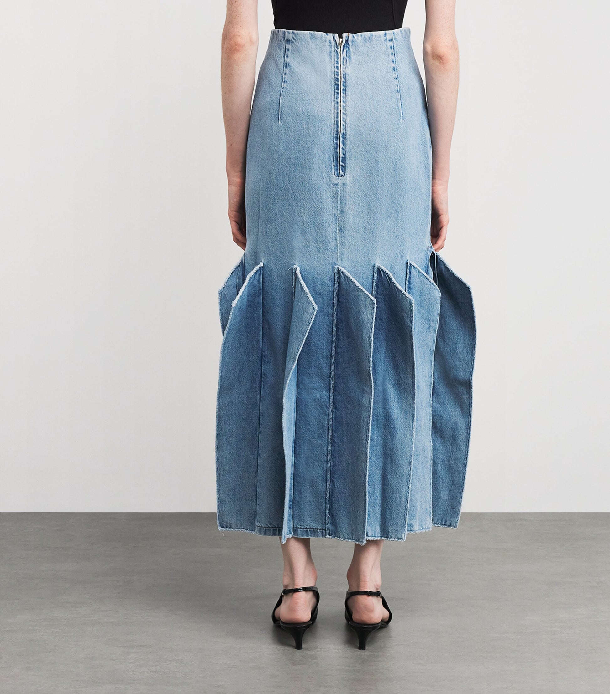 A.W.A.K.E. Mode Blue Denim Panelled Maxi Skirt