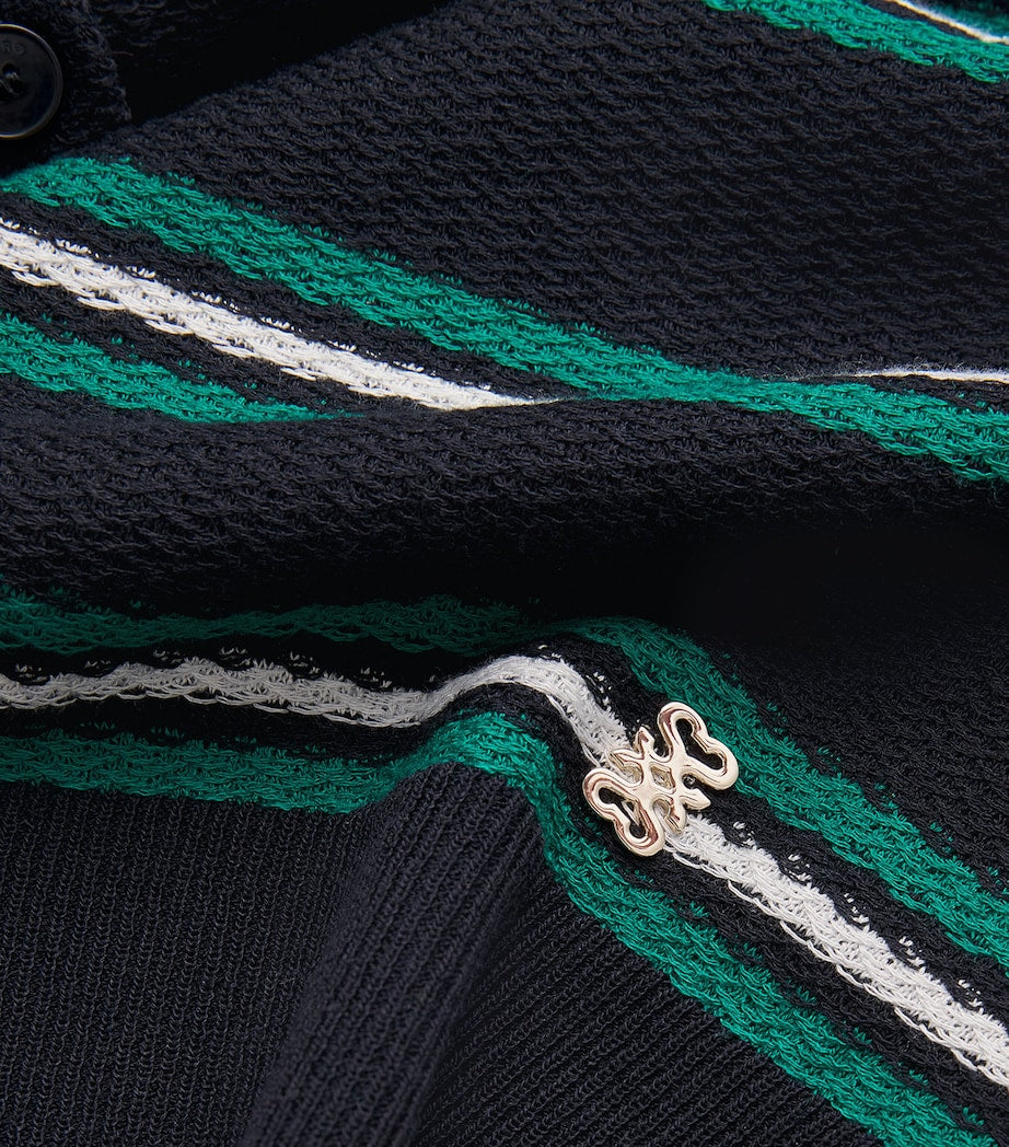 Sandro Paris Blue Striped Cropped Polo Sweater