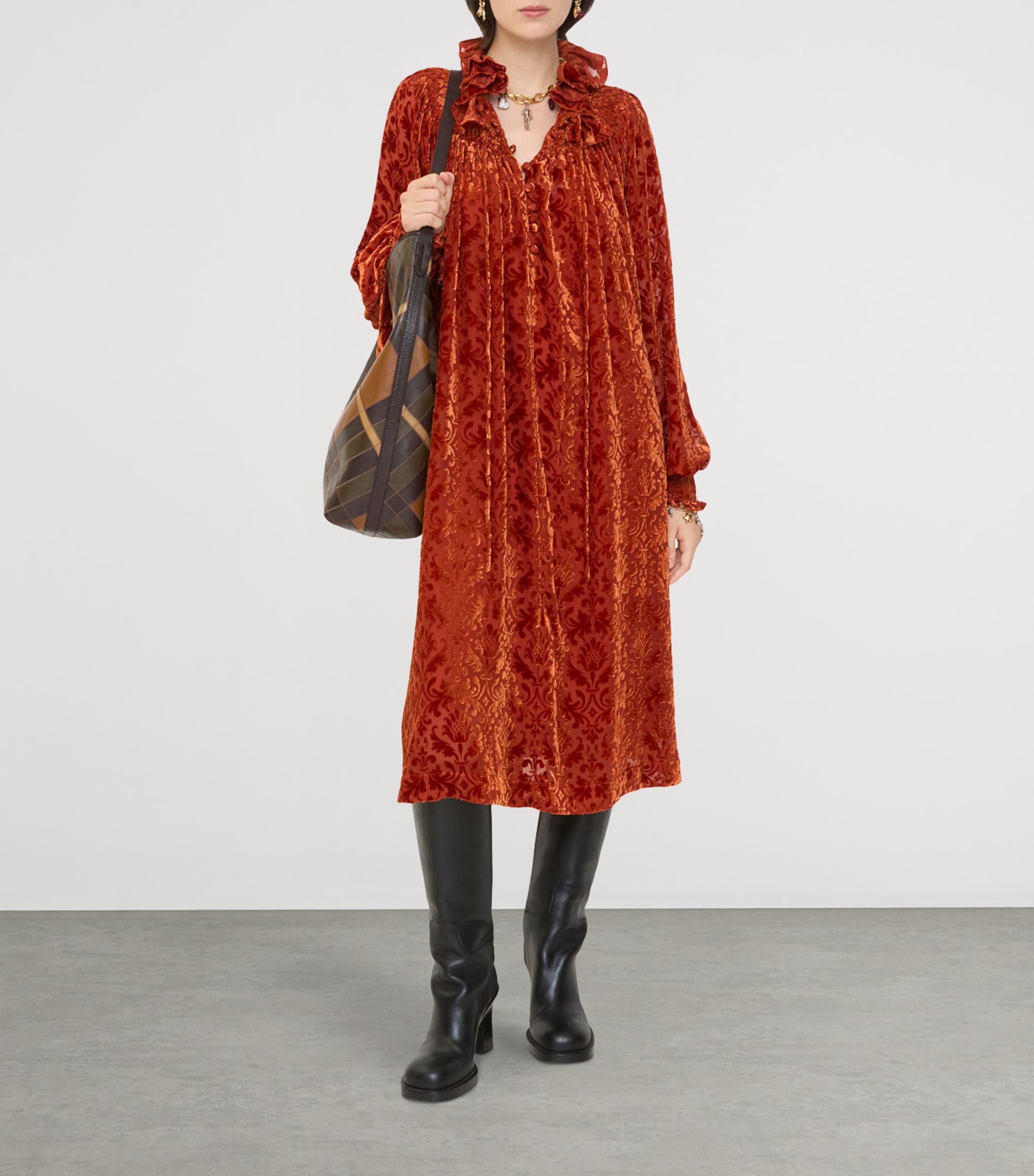 Burberry Red Velvet Devoré Midi Dress