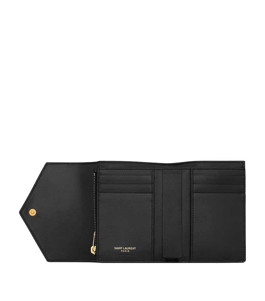 Saint Laurent Black Monogram Metalassé Trifold Wallet