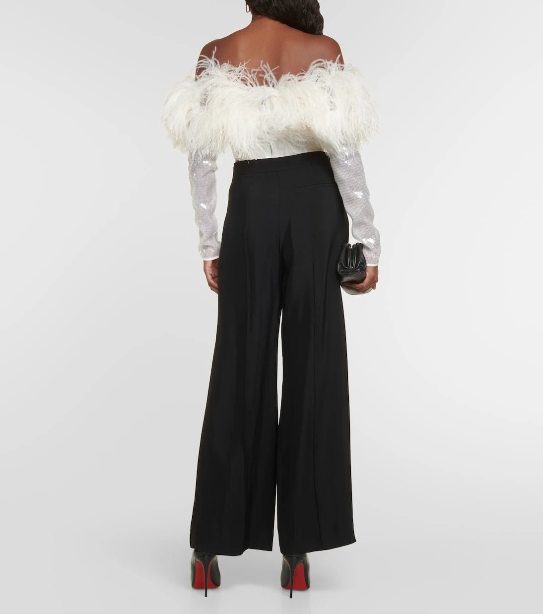 David Koma - Sequined feather-trimmed crop top