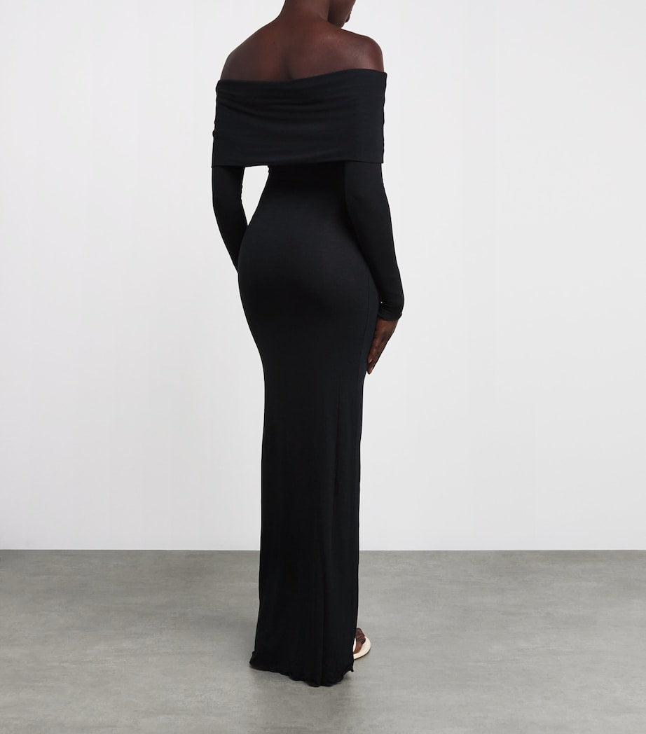 Skims Black Sheer Modal Off-The-Shoulder Maxi Dress