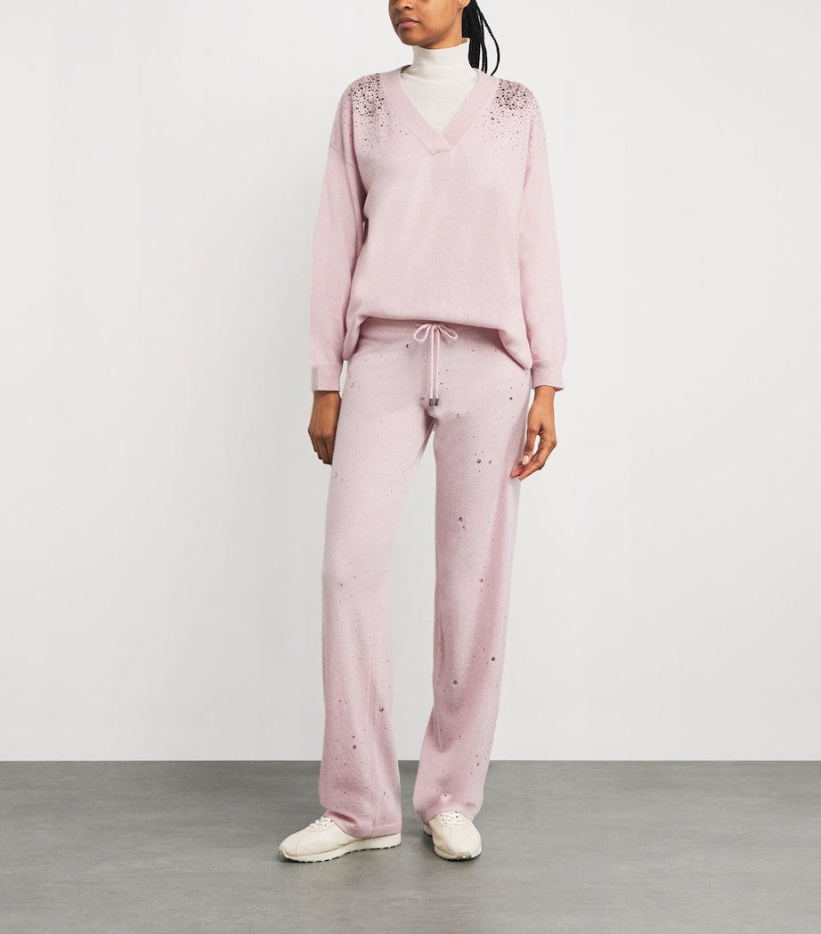 William Sharp Pink Cashmere Crystal-Embellished Sweatpants