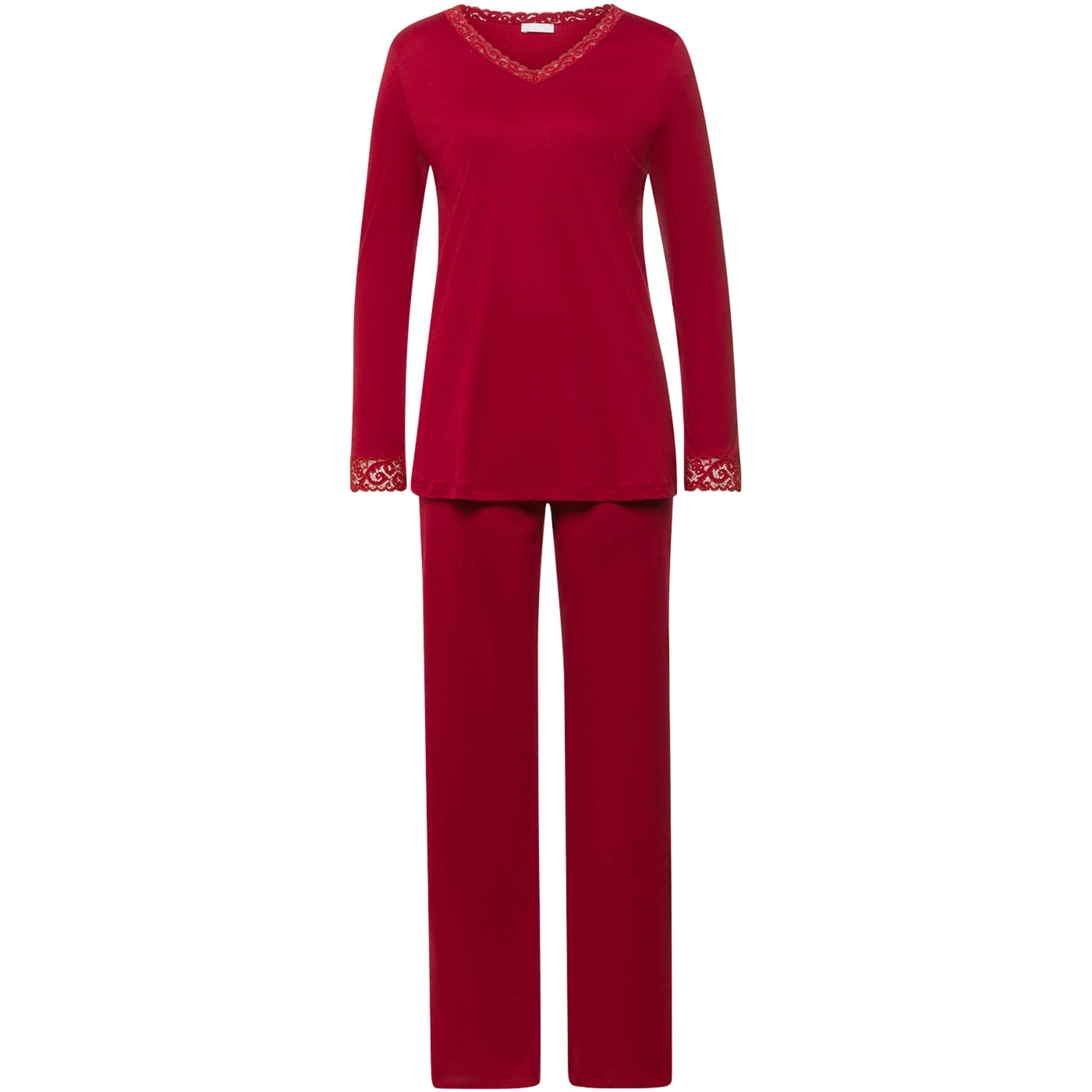Red Cotton Lace-Trim Pyjama Set