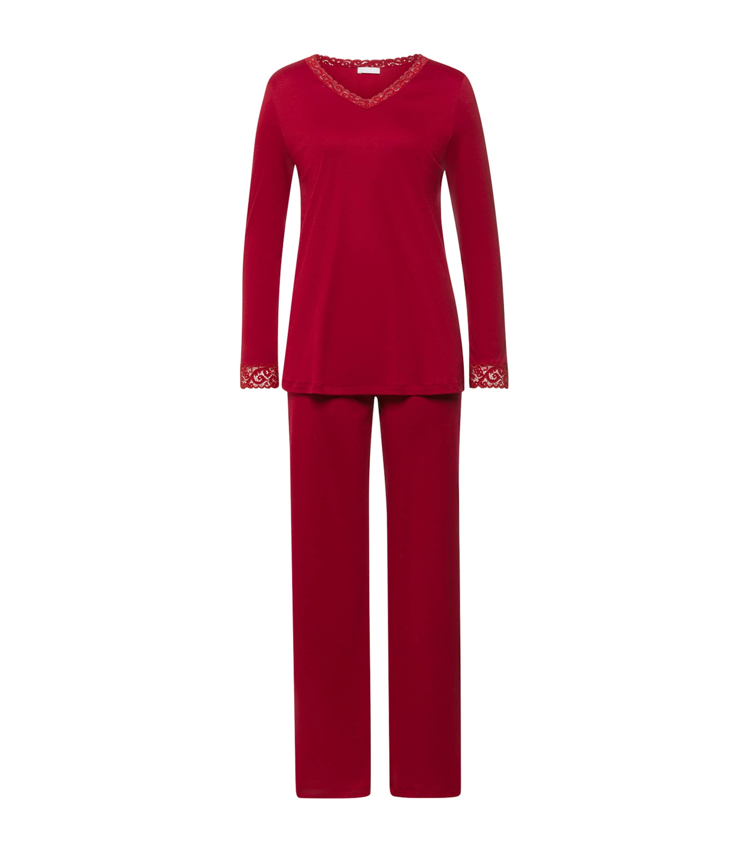 Red Cotton Lace-Trim Pyjama Set