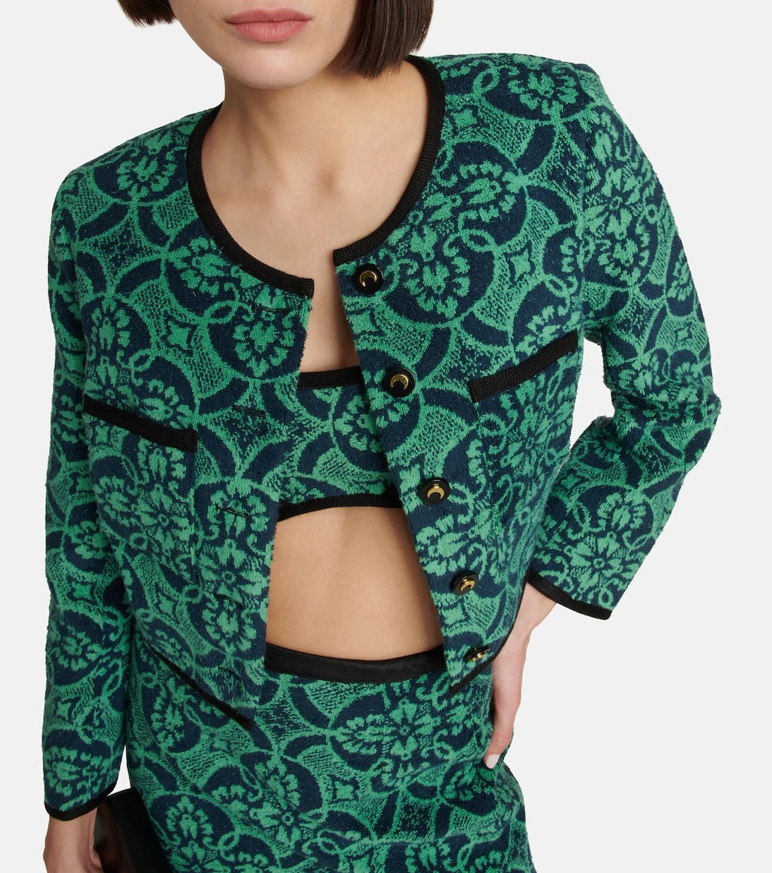 Marine Serre - Jacquard cropped cotton jacket