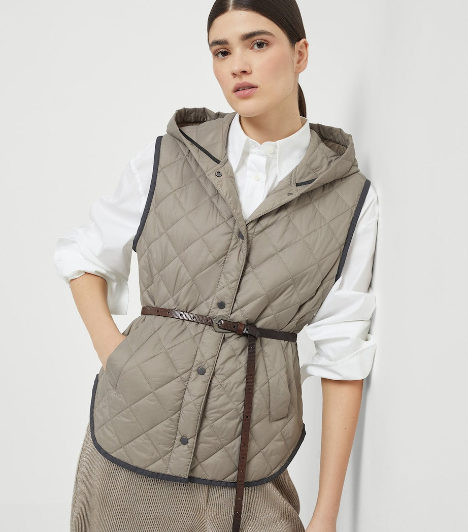 Brunello Cucinelli Brown Quilted Hooded Gilet