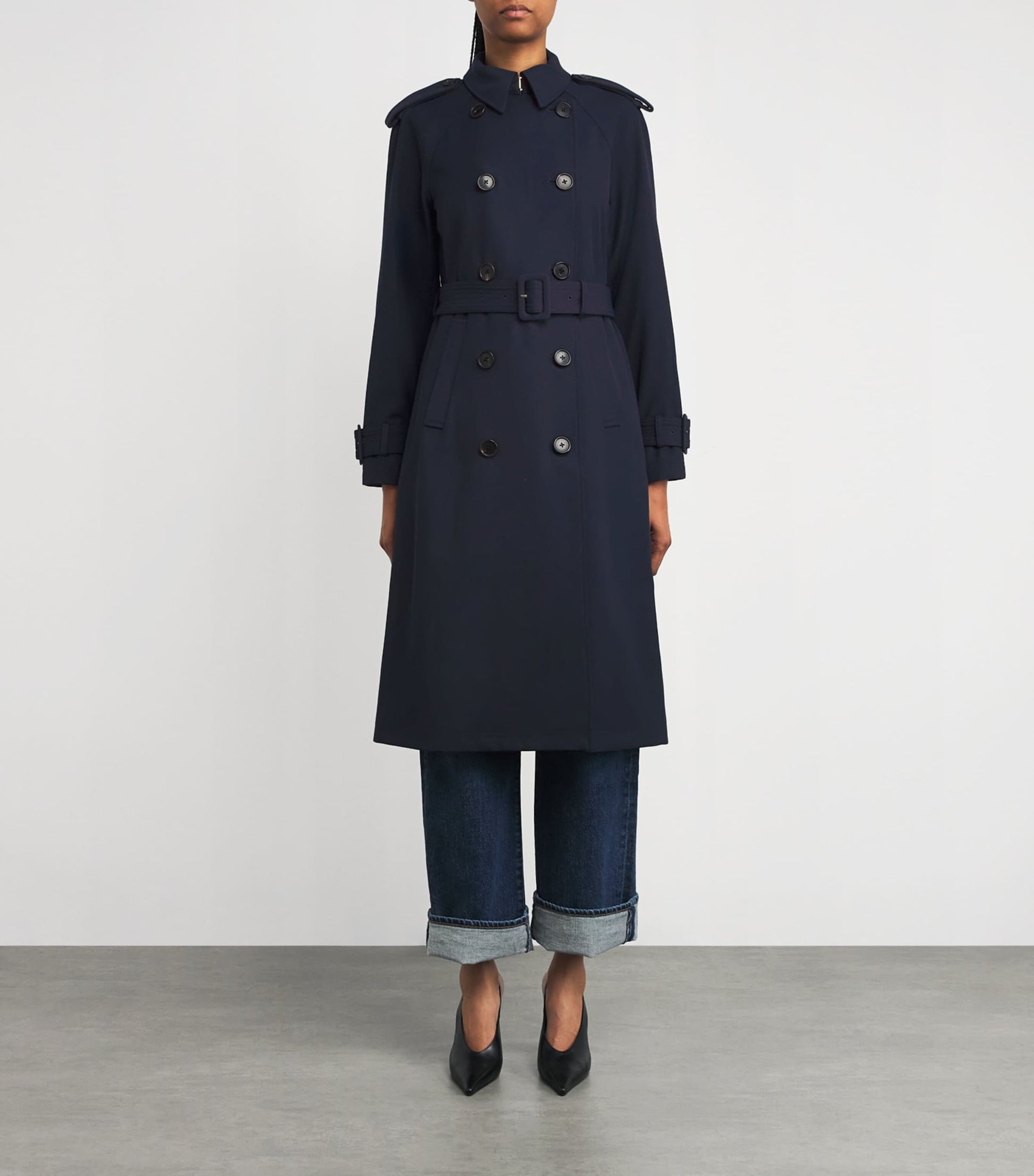 Veronica Beard Navy Stretch-Wool Conneley Dickey Trench Coat
