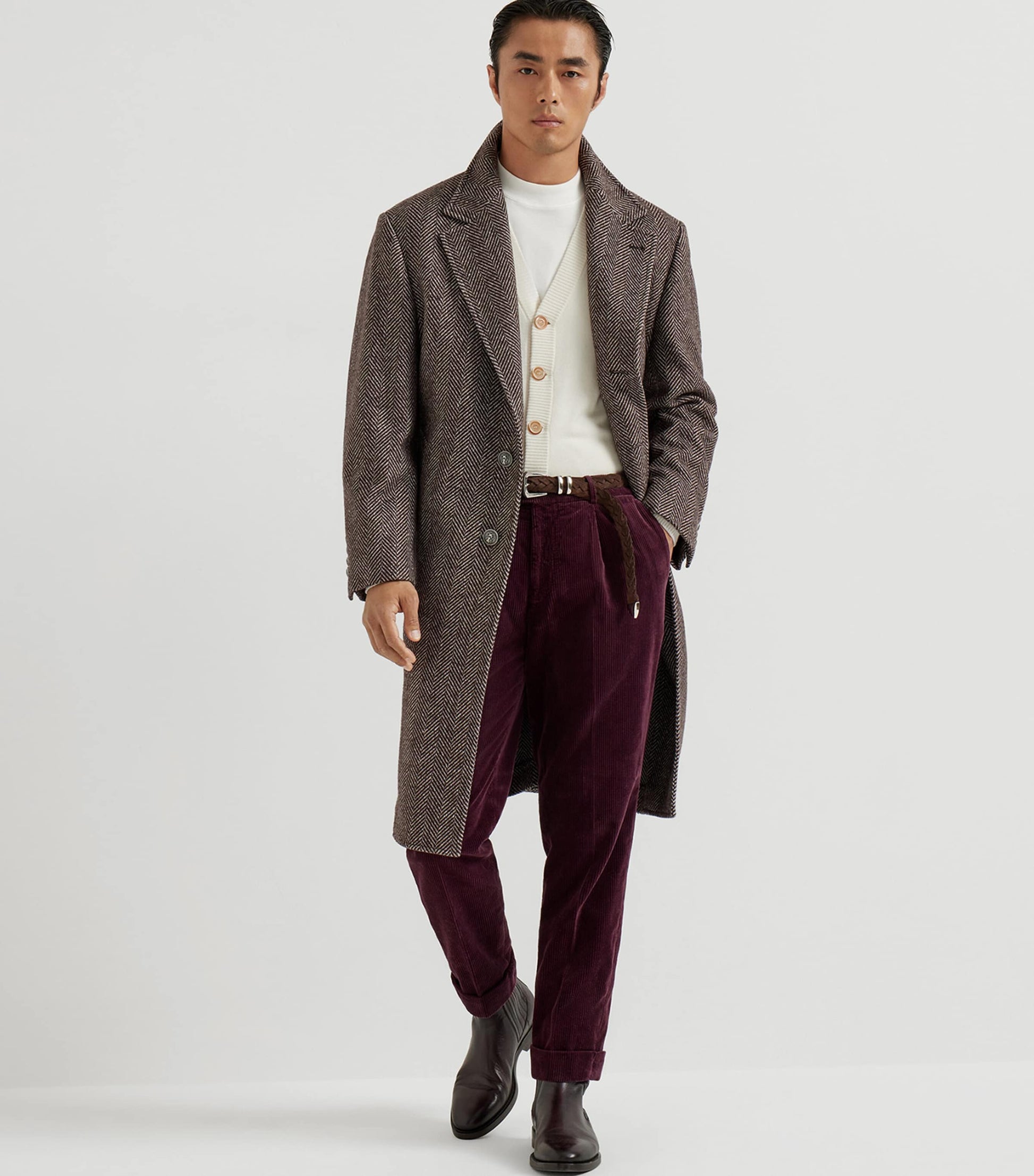 Cashmere-Silk Chevron Overcoat