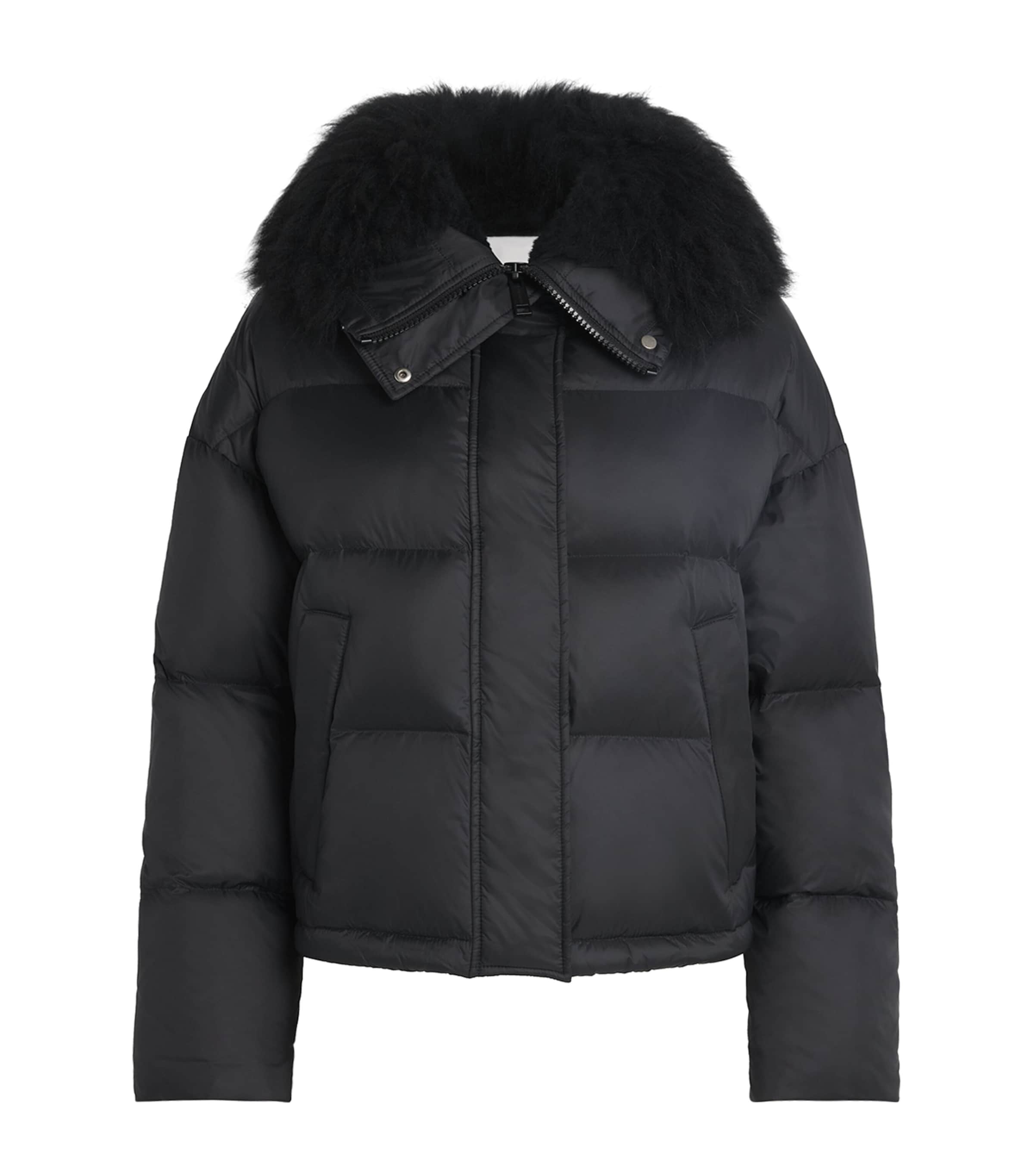 Yves Salomon Black Waterproof Fur-Trim Down Jacket