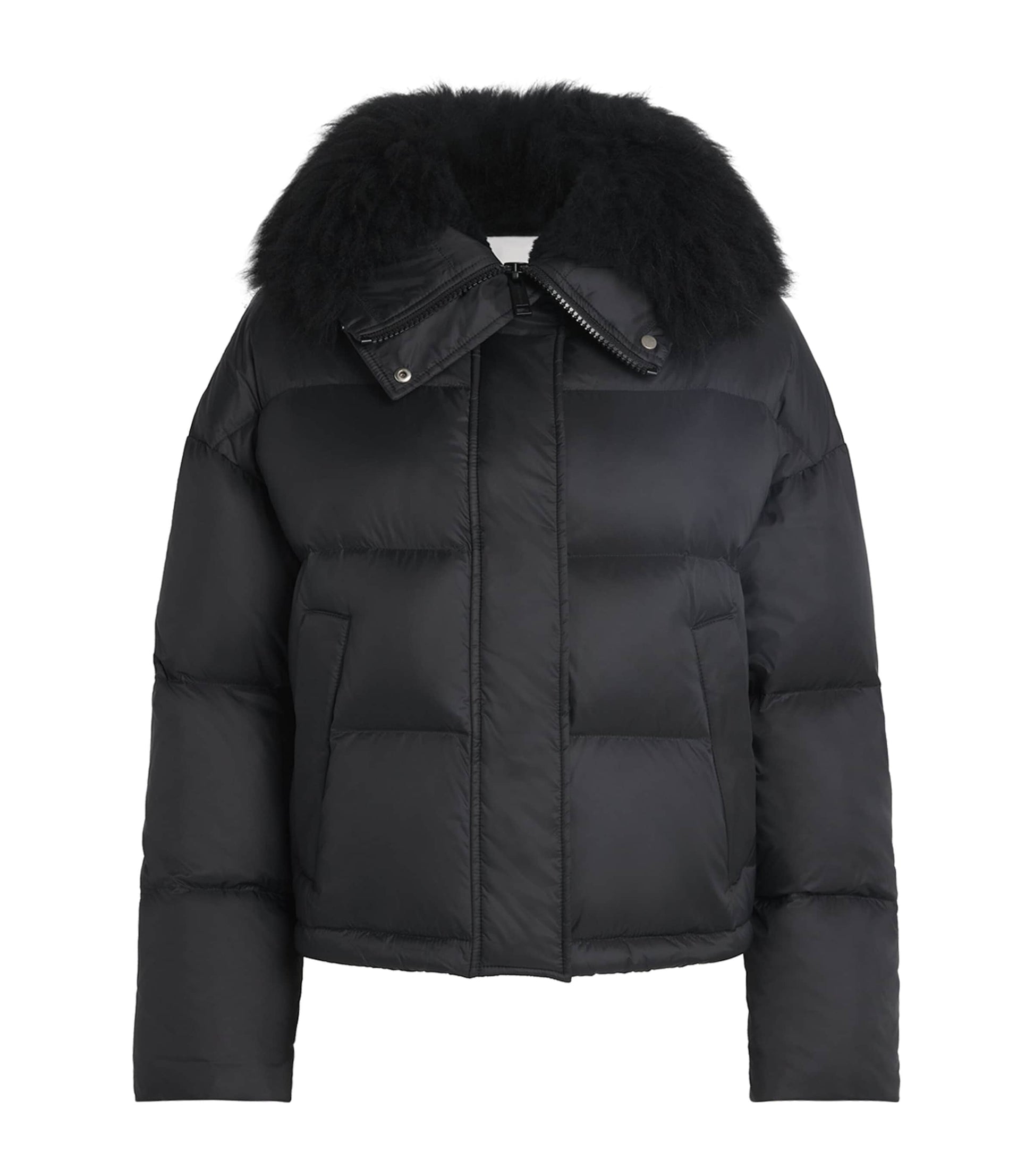 Yves Salomon Black Waterproof Fur-Trim Down Jacket