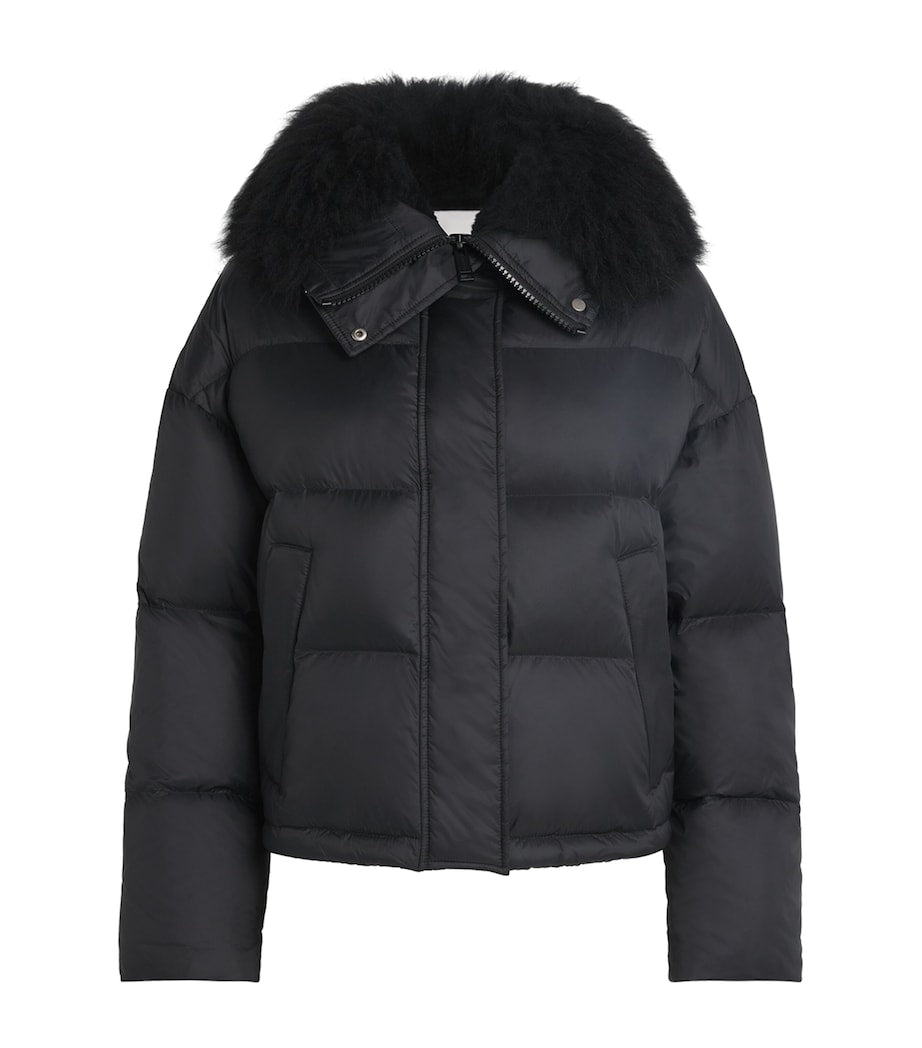 Yves Salomon Black Waterproof Fur-Trim Down Jacket