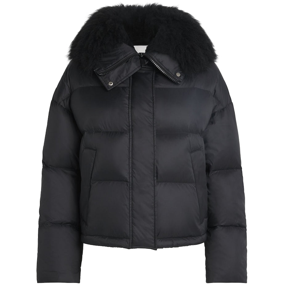 Yves Salomon Black Waterproof Fur-Trim Down Jacket