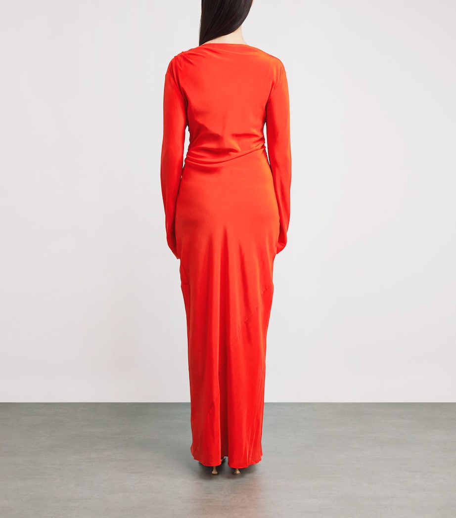 SIR. Orange Silk Gathered Fresca Maxi Dress