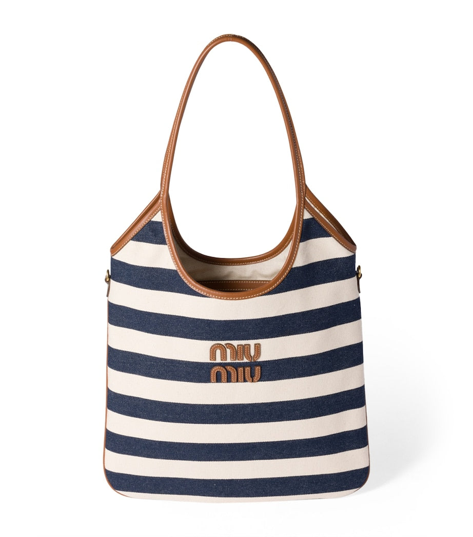 Miu Miu Blue Canvas-Leather Ivy Tote Bag