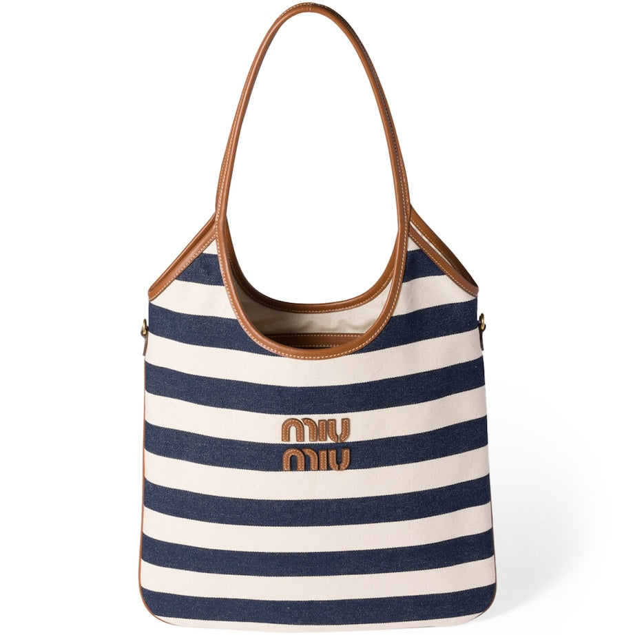 Miu Miu Blue Canvas-Leather Ivy Tote Bag