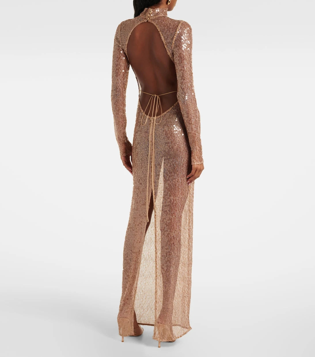 Magda Butrym - Sequined turtleneck sheer maxi dress