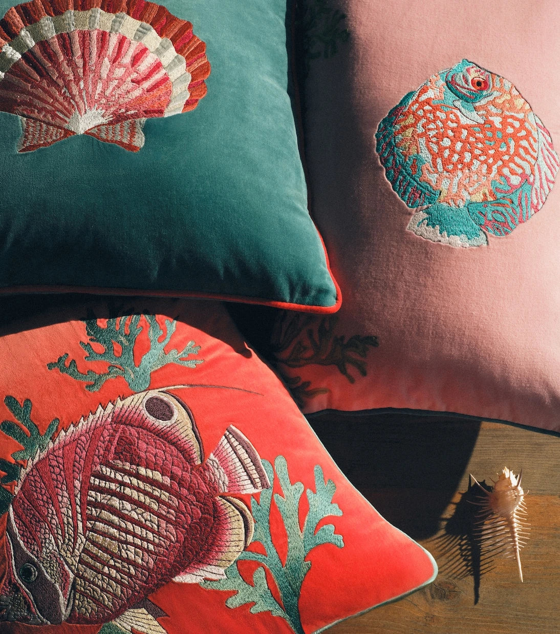 Les-Ottomans - Embroidered cotton velvet cushion