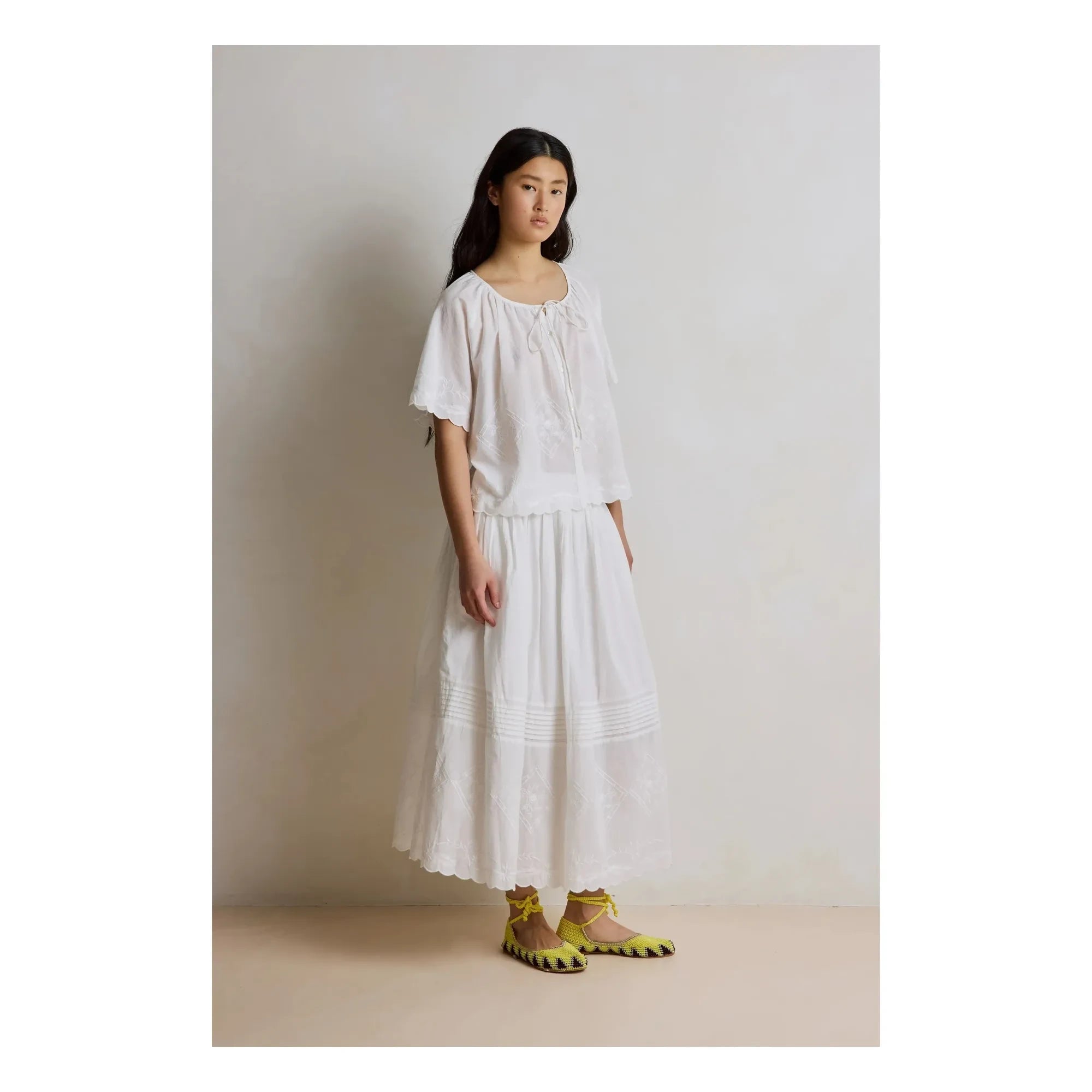 Hod - Karla Cotton embroidered skirt | White