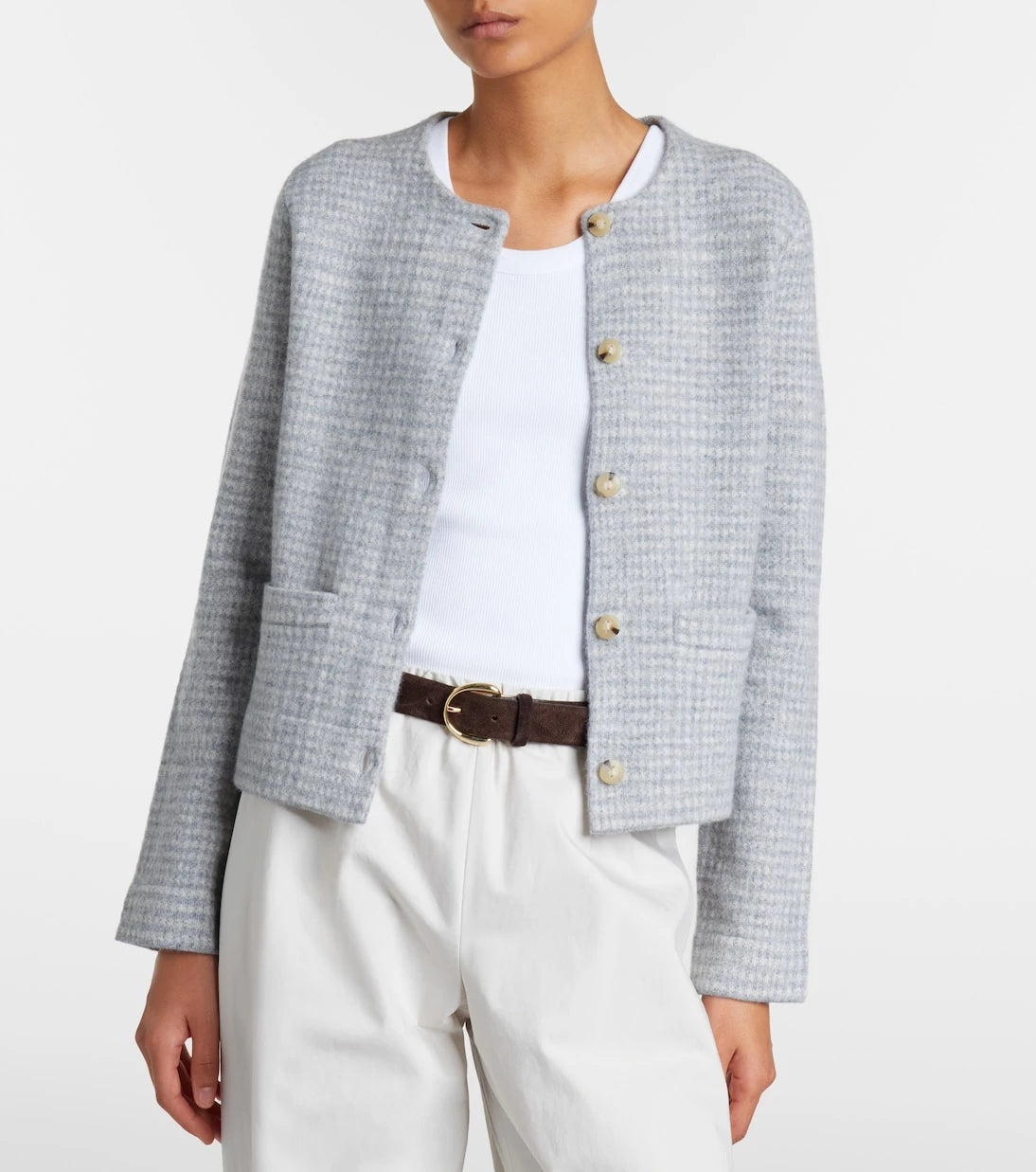 Vince - Checked wool and cashmere cardigan