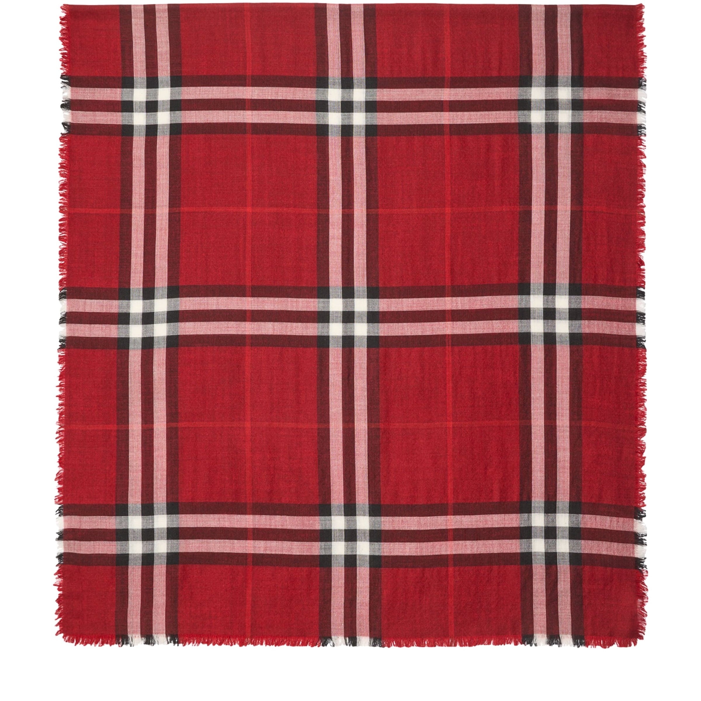 Burberry Red Wool-Silk Reversible Check Scarf