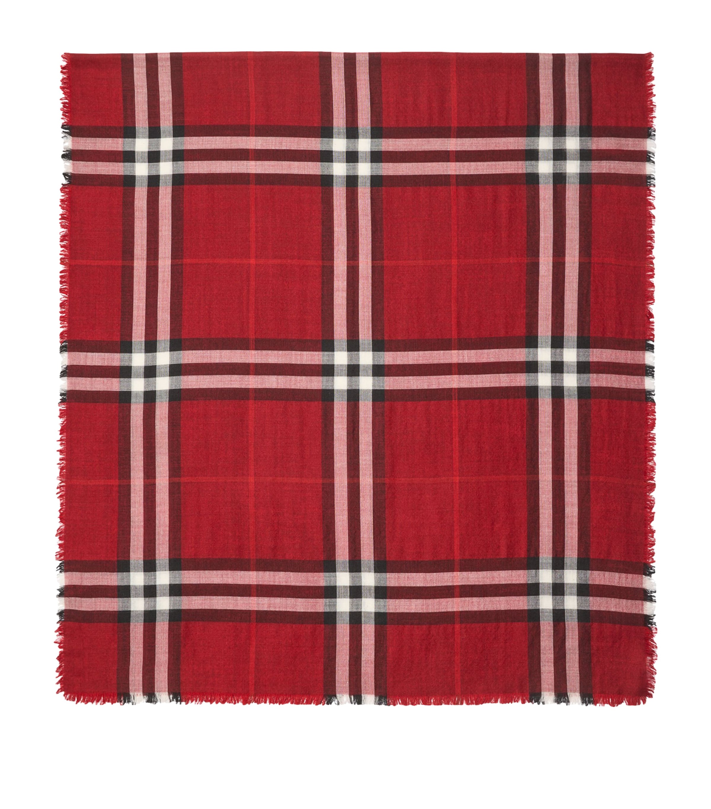 Burberry Red Wool-Silk Reversible Check Scarf