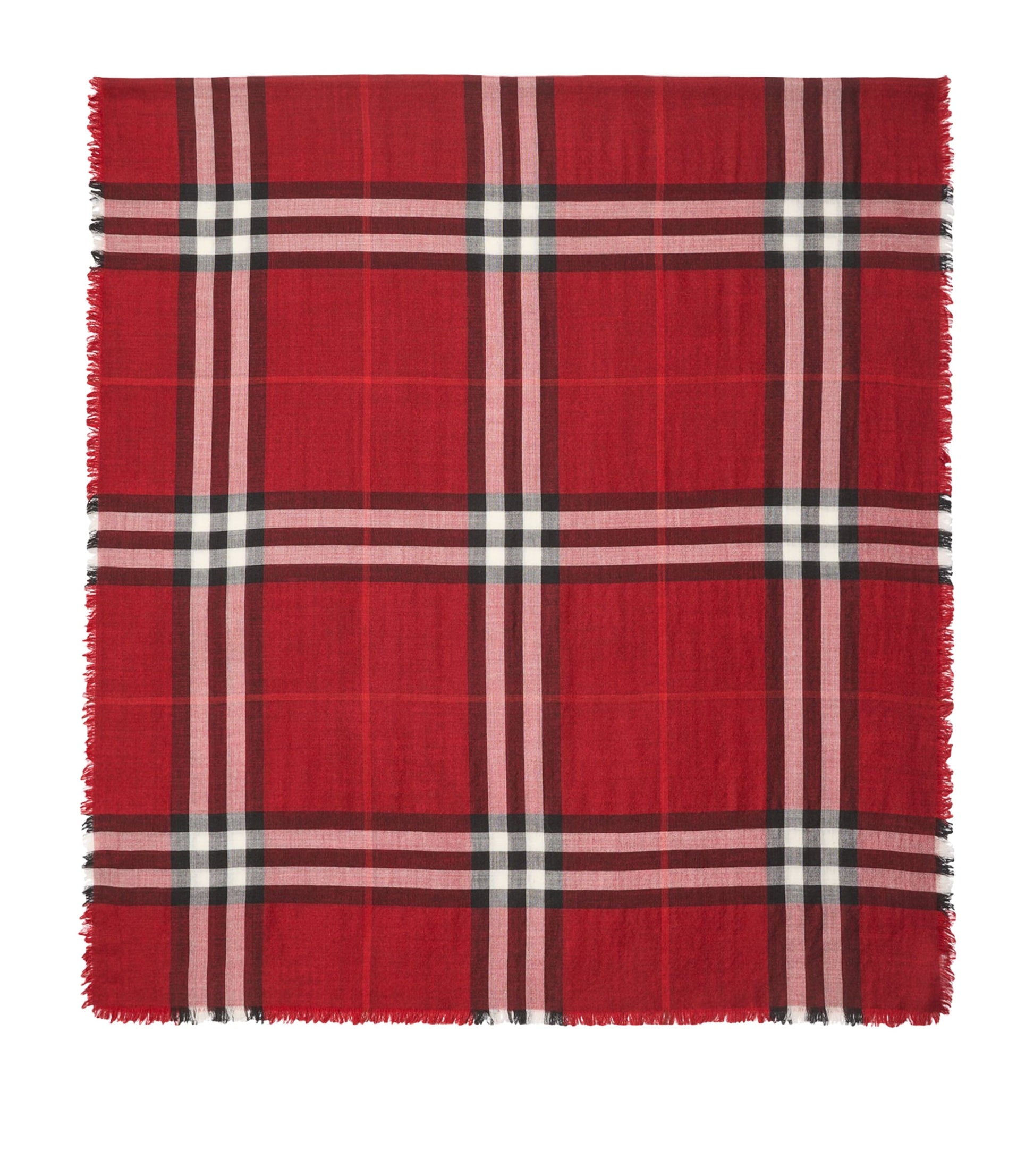 Burberry Red Wool-Silk Reversible Check Scarf