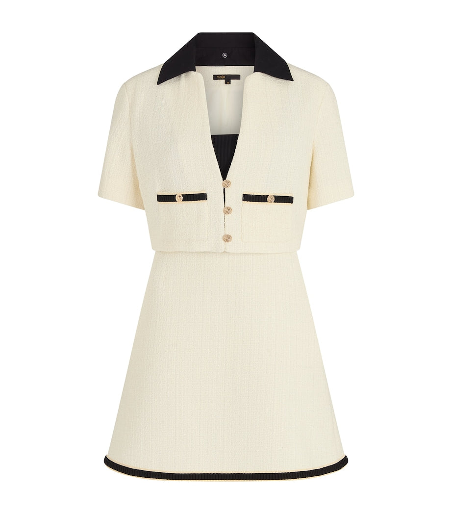 Maje White Tweed-Effect Jacket and Mini Dress Set